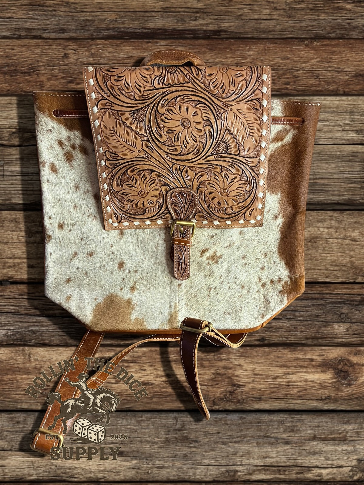 Western Tooled Leather Cowhide Cinch Backpack