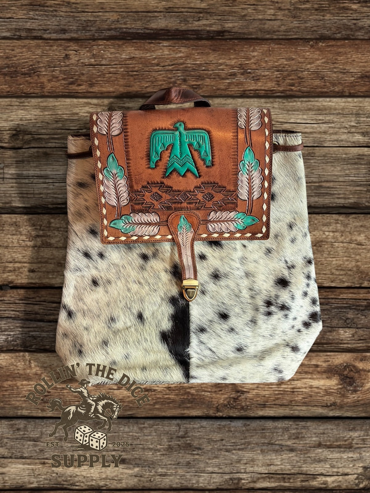 Western Tooled Leather Cowhide Cinch Backpack