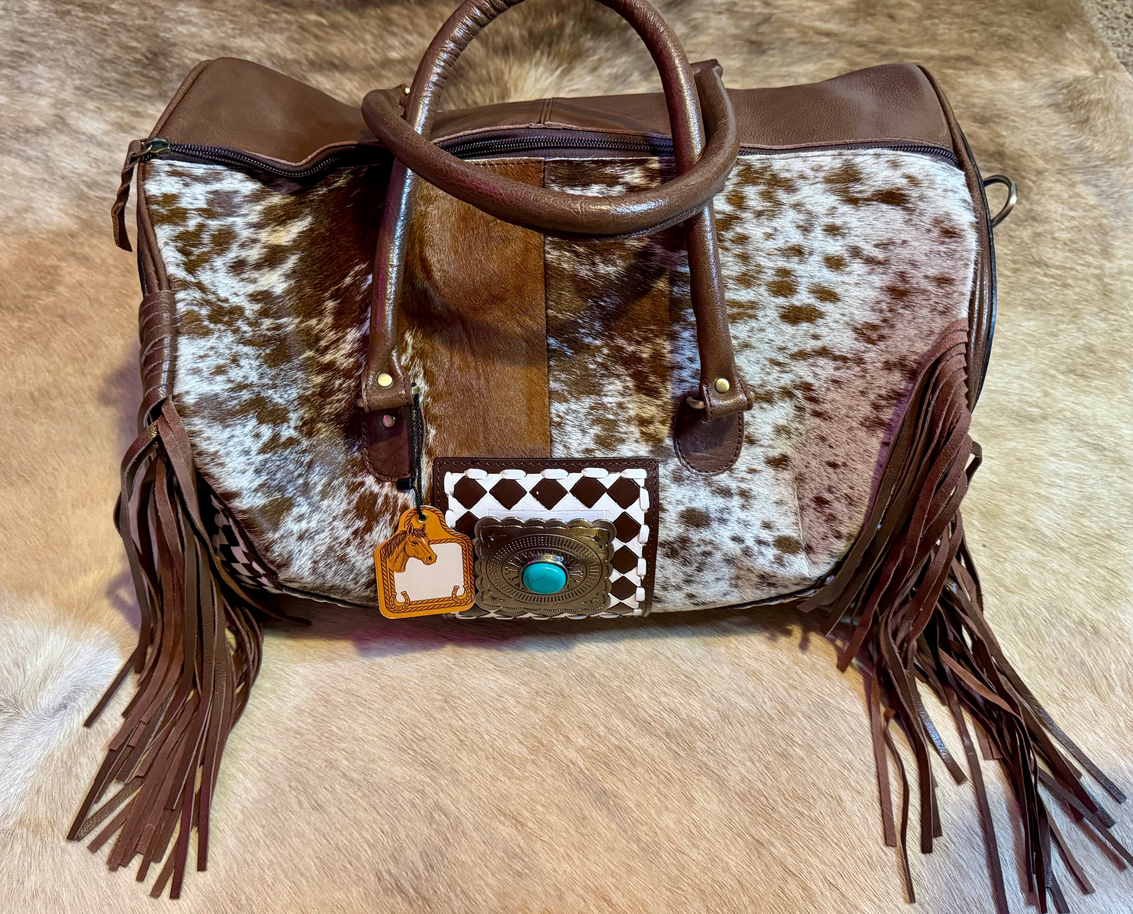 Genuine Leather Cowhide Hair on Duffle Bag