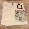 Short Sleeve T-Shirt with Genuine Cowhide Front Pocket White Size Small