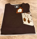 Short Sleeve T-Shirt with Genuine Cowhide Front Pocket Brown Size XL
