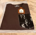 Short Sleeve T-Shirt with Genuine Cowhide Front Pocket Brown Size M
