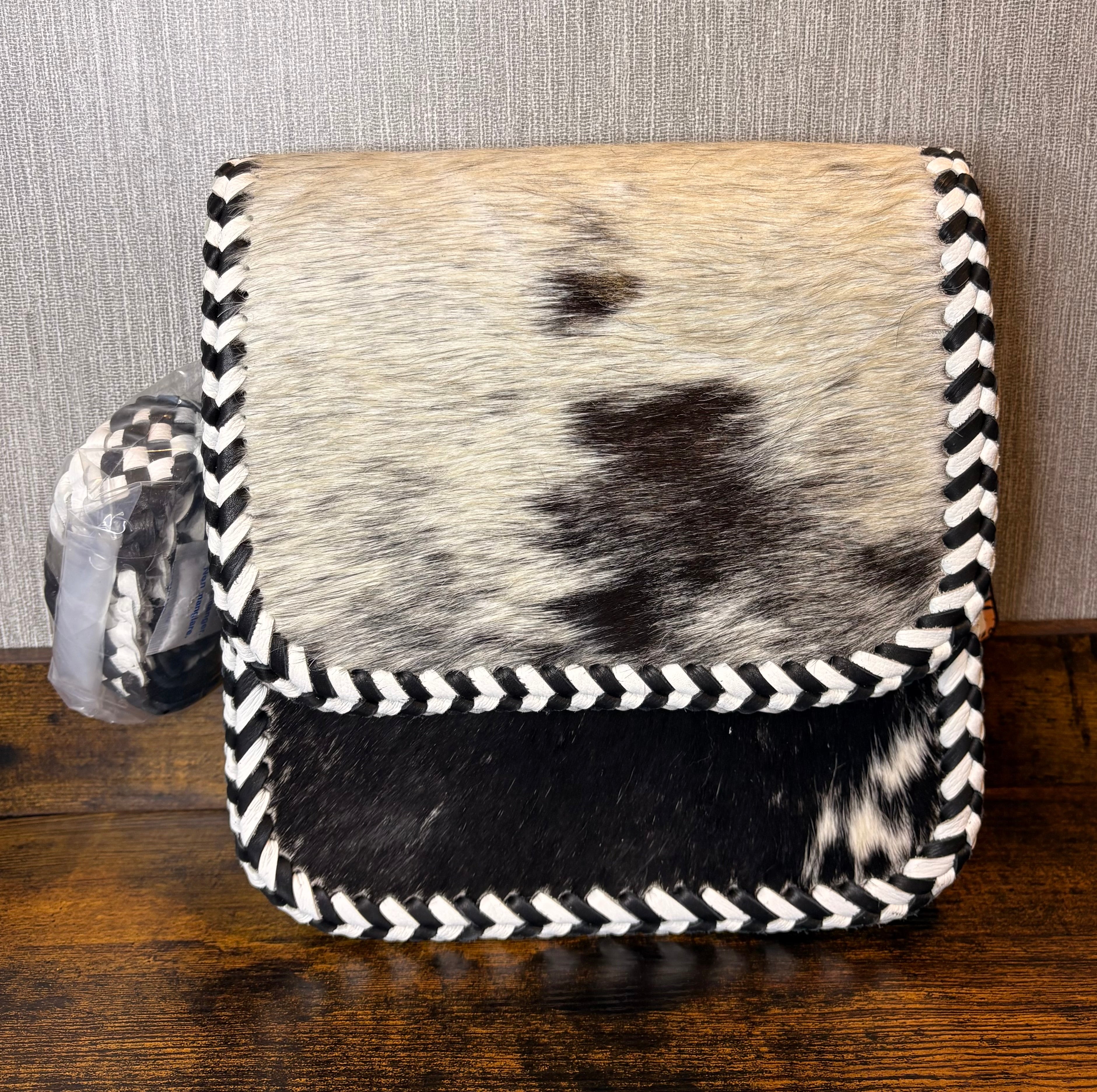 Genuine Cowhide Double Stitched Black and White Bag/Crossbody