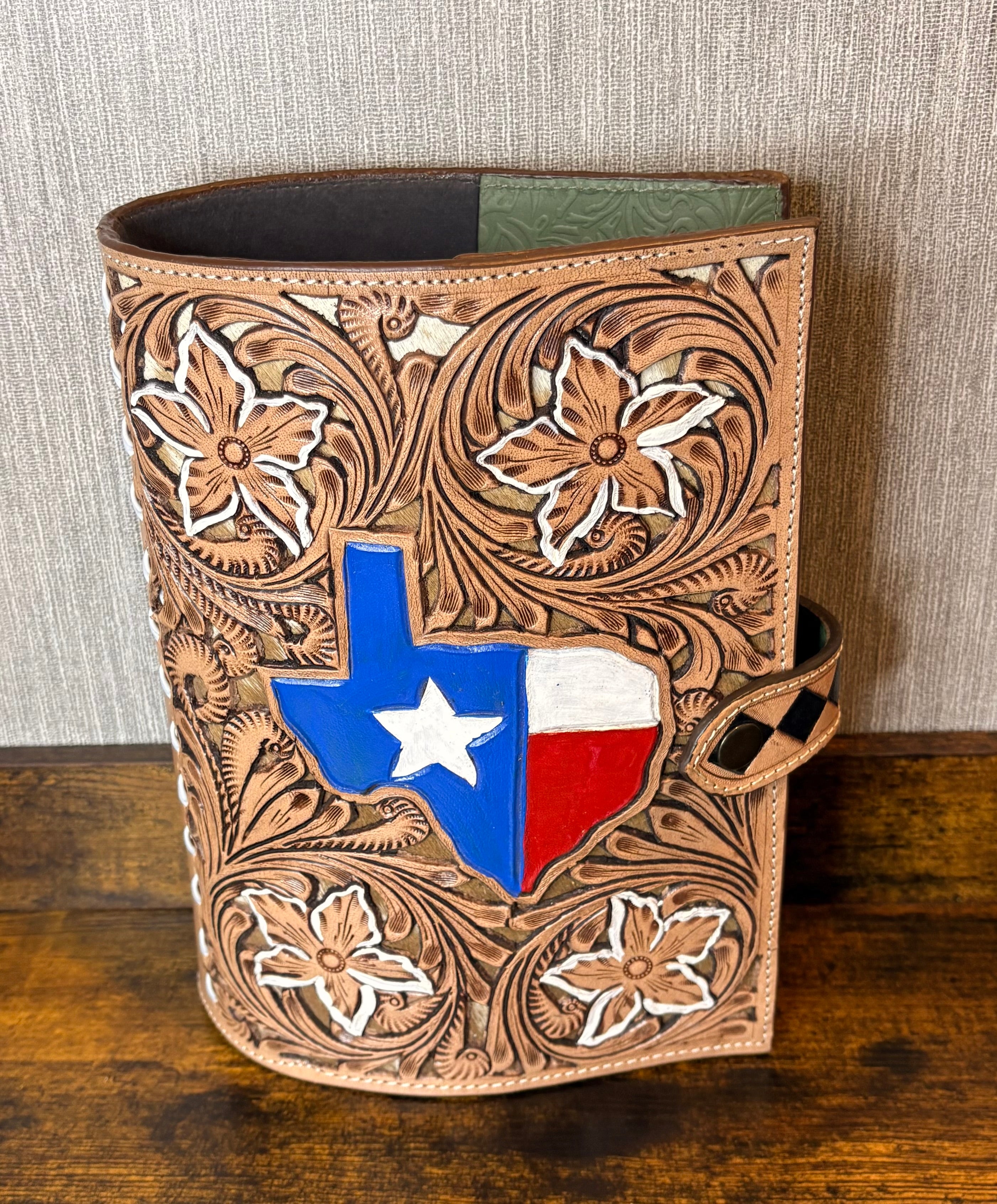 Genuine Leather Bible Cover hand tooled State of Texas