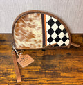 11” Genuine Leather Cowhide Hairon Pistol Case Checkered Black and White