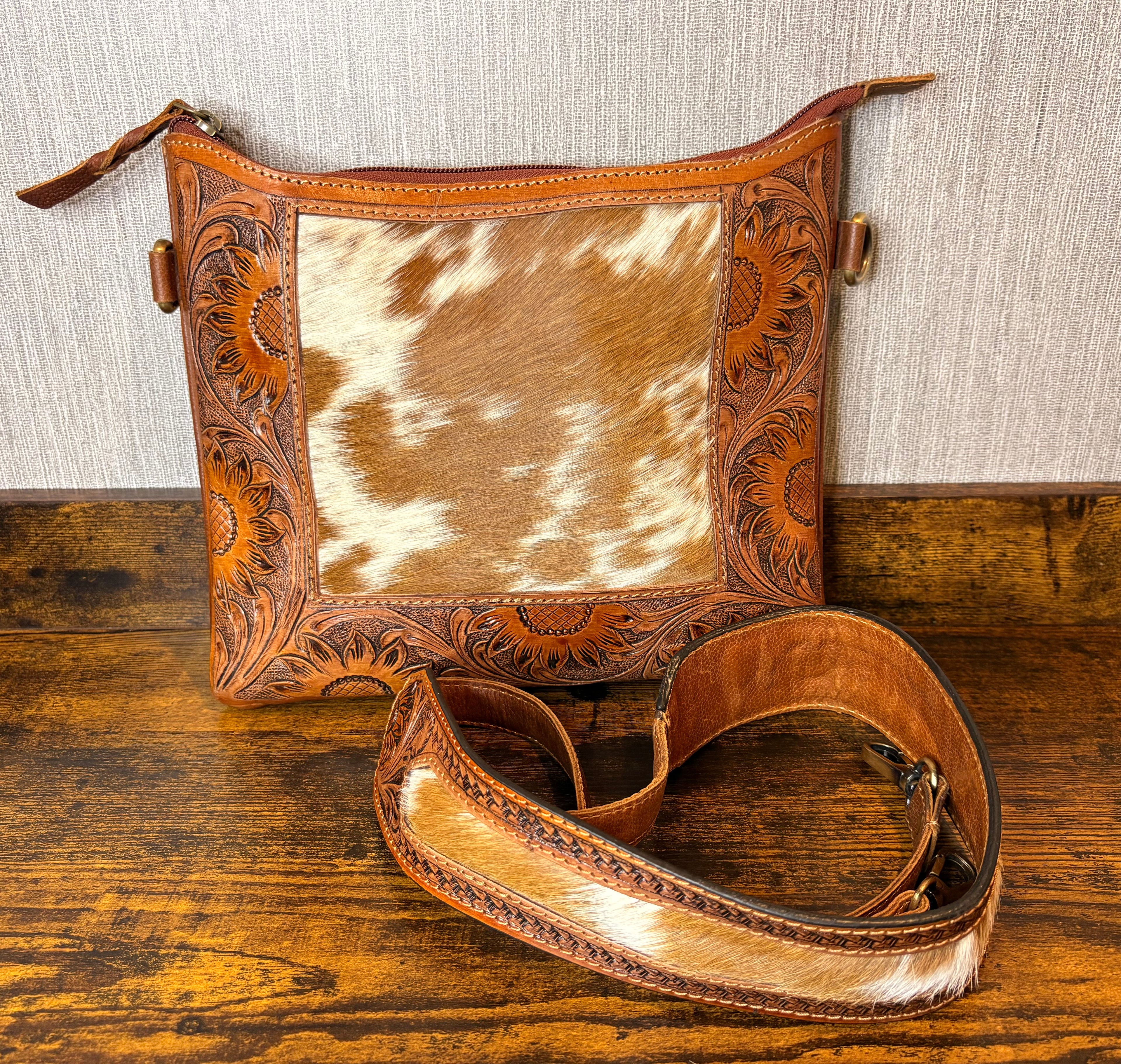 Genuine Leather Cowhide Hairon Crossbody Brown