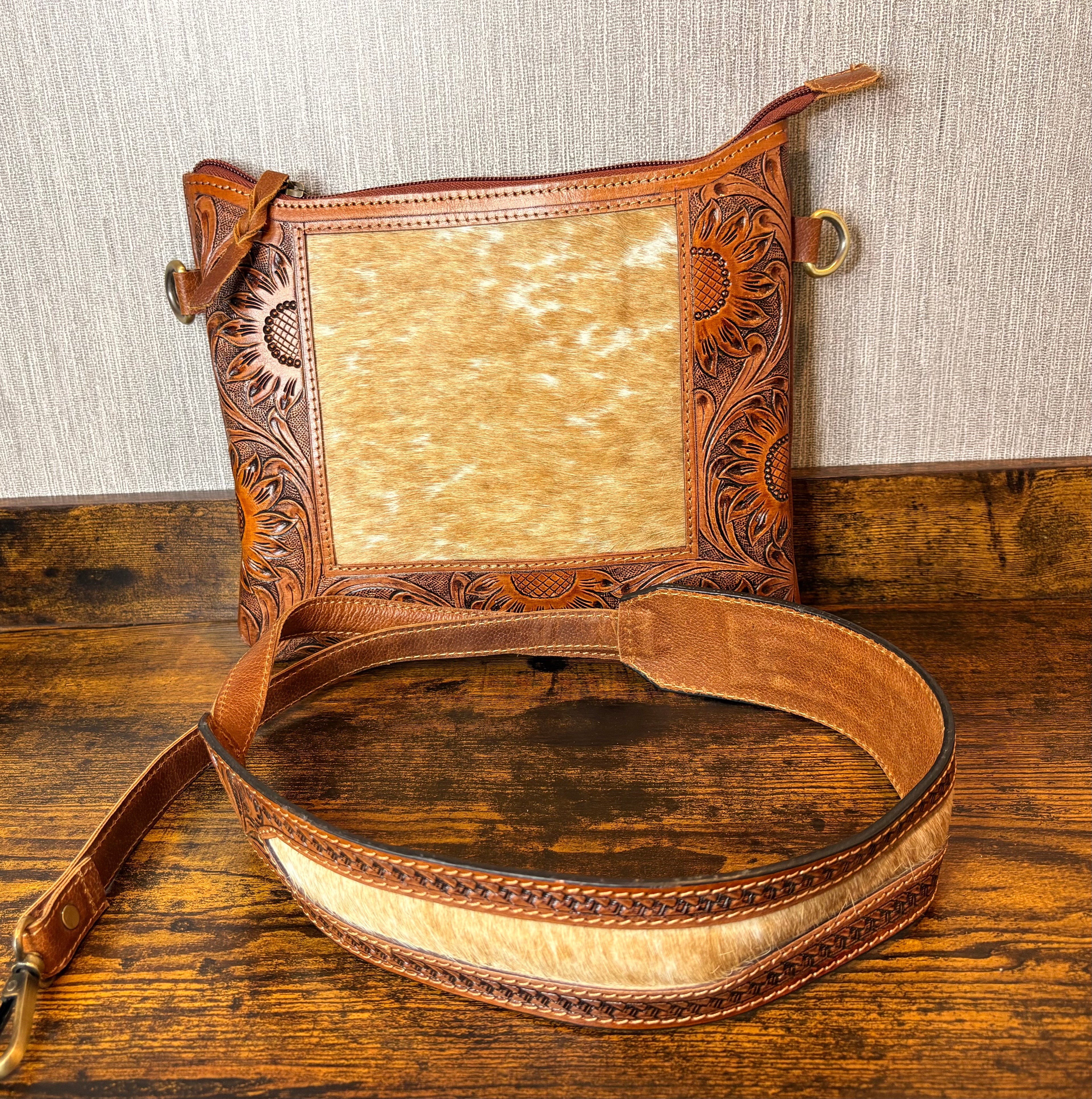 Genuine Leather Cowhide Hairon Crossbody Brown