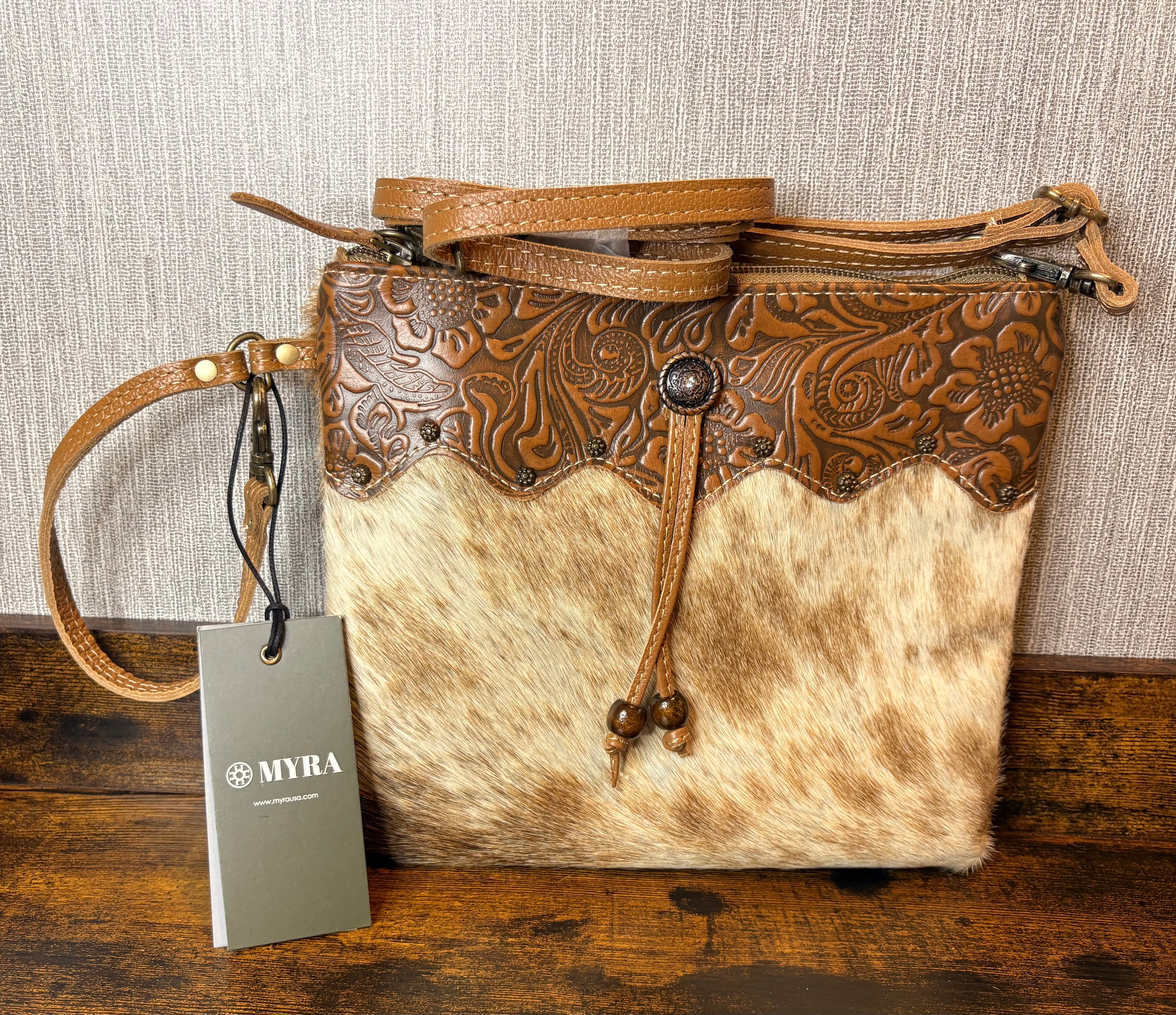 Ornate Brown Handbag Cowhide hair on Myra