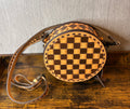 Genuine Leather Brown Checkered Canteen Purse
